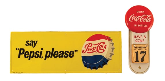 PAIR OF PEPSI AND COCA-COLA ADVERTISING SIGNS