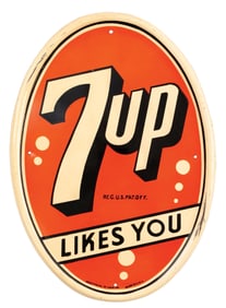 SELF-FRAMED TIN OVAL 7UP SIGN