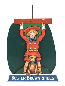 BUSTER BROWN SHOES STRING HOLDER SIGN