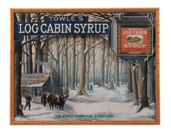 TOWLE'S LOG CABIN SYRUP LITHOGRAPH CARDSTOCK 3D SIGN IN CUSTOM FRAME