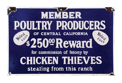POULTRY PRODUCERS OF CENTRAL CALIFORNIA PORCELAIN SIGN