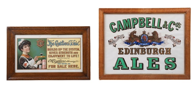 PAIR OF EDINBURGH ALES & CENTLIVRE TONIC FRAMED ADVERTISMENT