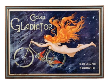 FRENCH GLADIATOR CYCLE LITHOGRAPHED PAPER WITH BEAUTIFUL WOMAN AND BYCYCLE GRAPHIC
