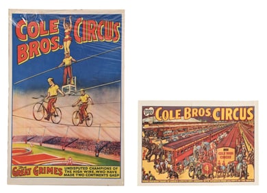 A PAIR OF COLE BROS. CIRCUS ADVERTISING POSTERS