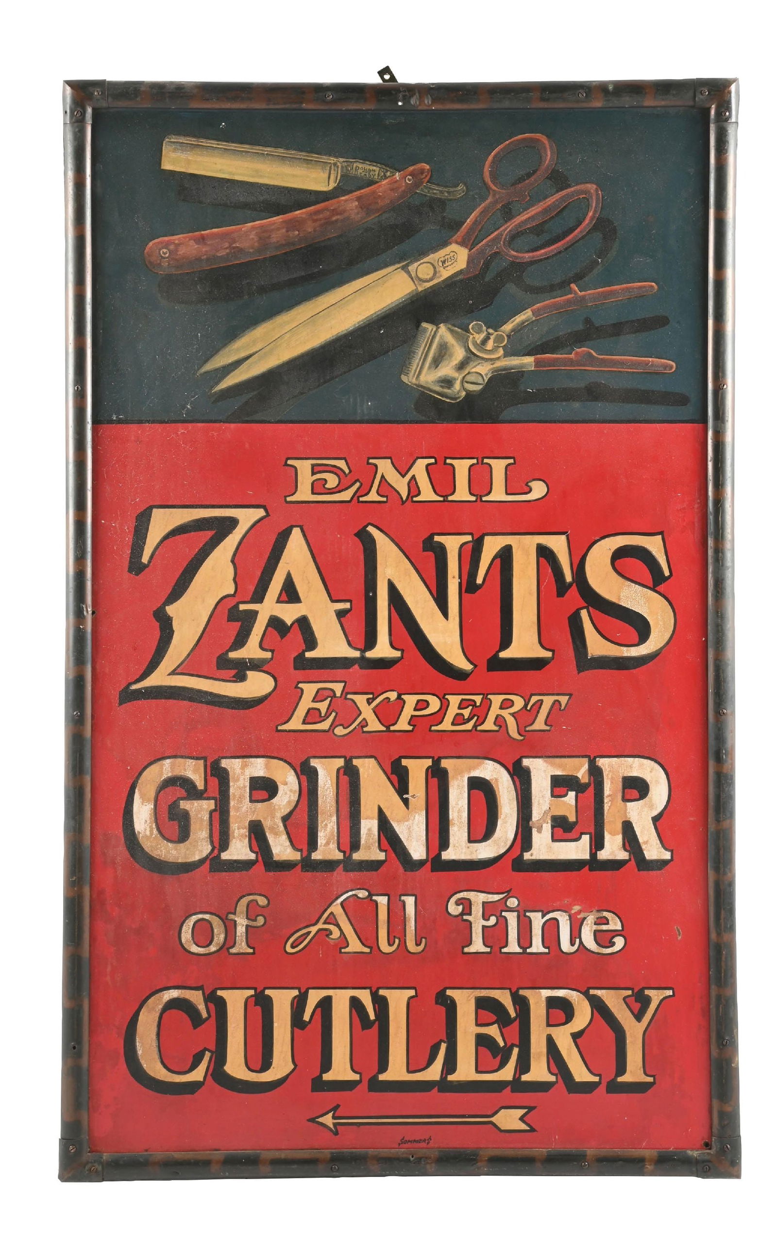 VERY RARE EMIL ZANTS EXPERT GRINDER OF ALL FINE CUTLERY SIGN (1 of 3)