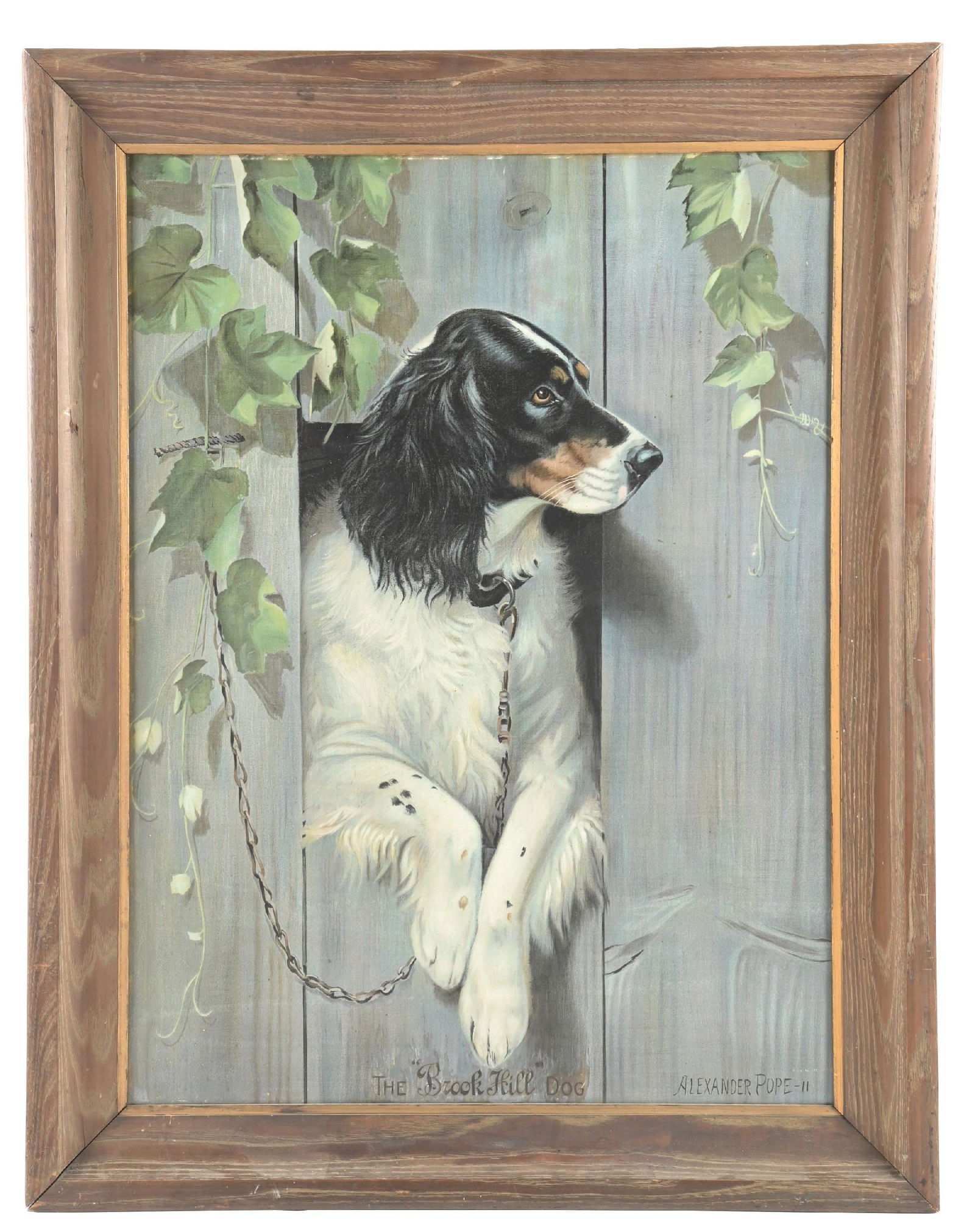THE "BROOK HILL" DOG FRAMED TIN BOURBON ADVERTISING SIGN (1 of 3)