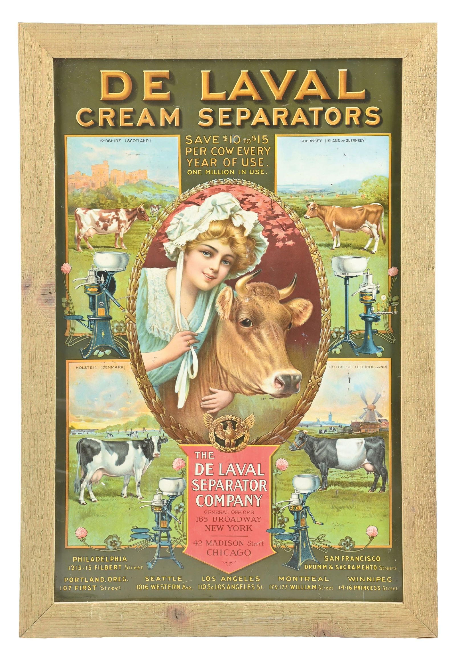 DE LAVAL CREAM SEPARATOR FRAMED TIN ADVERTISING SIGN (1 of 2)