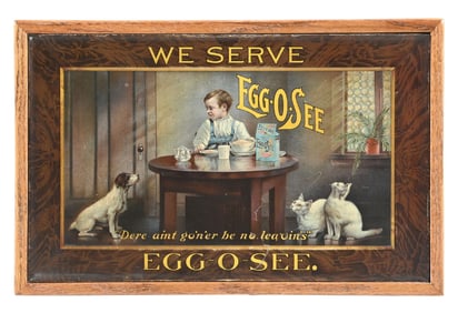 EGG-O-SEE SIGN W/ YOUNG BOY AND PETS GRAPHIC