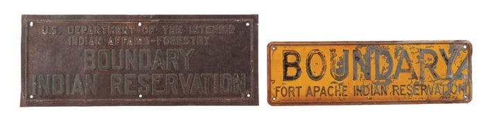 PAIR OF INDIAN RESERVATION EMBOSSED TIN SIGNS