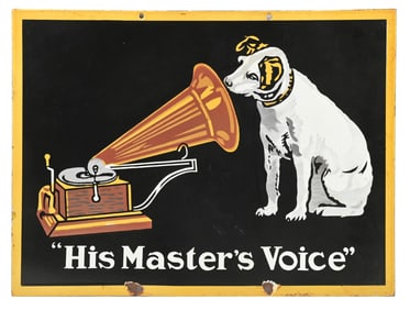 HIS MASTER'S VOICE RCA SIGN W/ NIPPER GRAPHIC