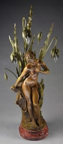 HIPPOLYTE FRANCOIS MOREAU (FRENCH, 1832 - 1927) PATINATED BRONZE NUDE IN GRASS LAMP