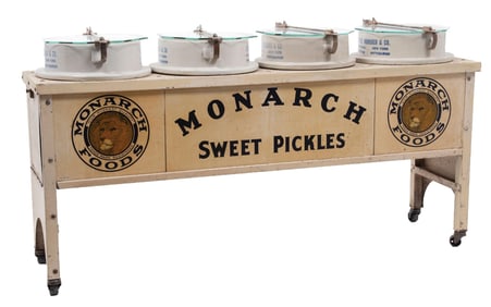 MONARCH SWEET PICKLE CROCK DISPLAY W/ LION GRAPHICS