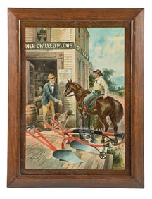 OLIVER CHILLED PLOW WORKS SIGN W/ HORSE GRAPHIC