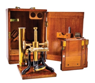 VINTAGE MICROSCOPE FROM FRANK'S MANUFACTURING, MANCHESTER, ENGLAND
