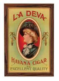 LA DEVA CIGARS TIN EMBOSSED SIGN
