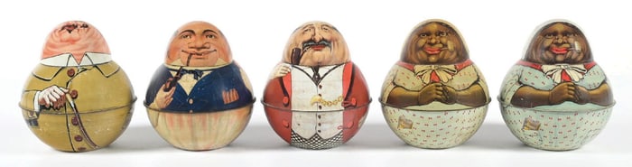 COLLECTION OF 5 ROLY POLY TOBACCO TINS