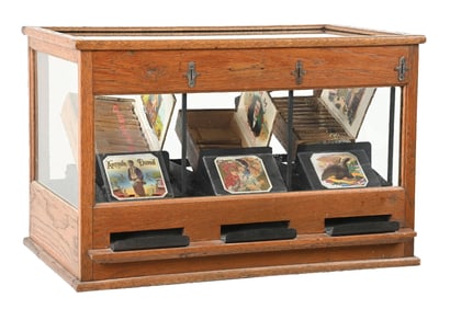5¢ MYSTERY #5 THREE-STATION CLOCKWORK CIGAR VENDING MACHINE