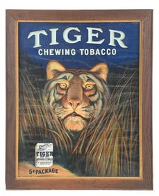 OUTSTANDING 5¢ TIGER CHEWING TOBACCO SIGN
