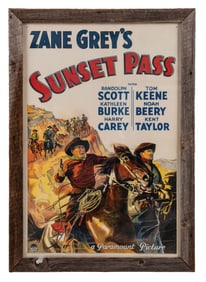 1946 ZANE GREY'S "SUNSET PASS" ONE-SHEET MOVIE POSTER
