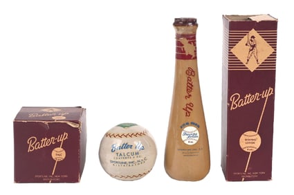 COLLECTION OF 2 BUTTER-UP SHAVING LOTION AND BALL SHAPE TALCUM POWDER