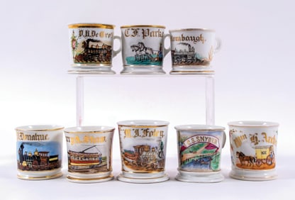 COLLECTION OF 8 SHAVING MUGS
