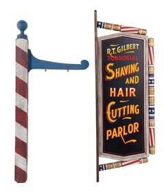 PAIR OF BARBER FLANGE STYLE ADVERTISING WOODEN SIGNS