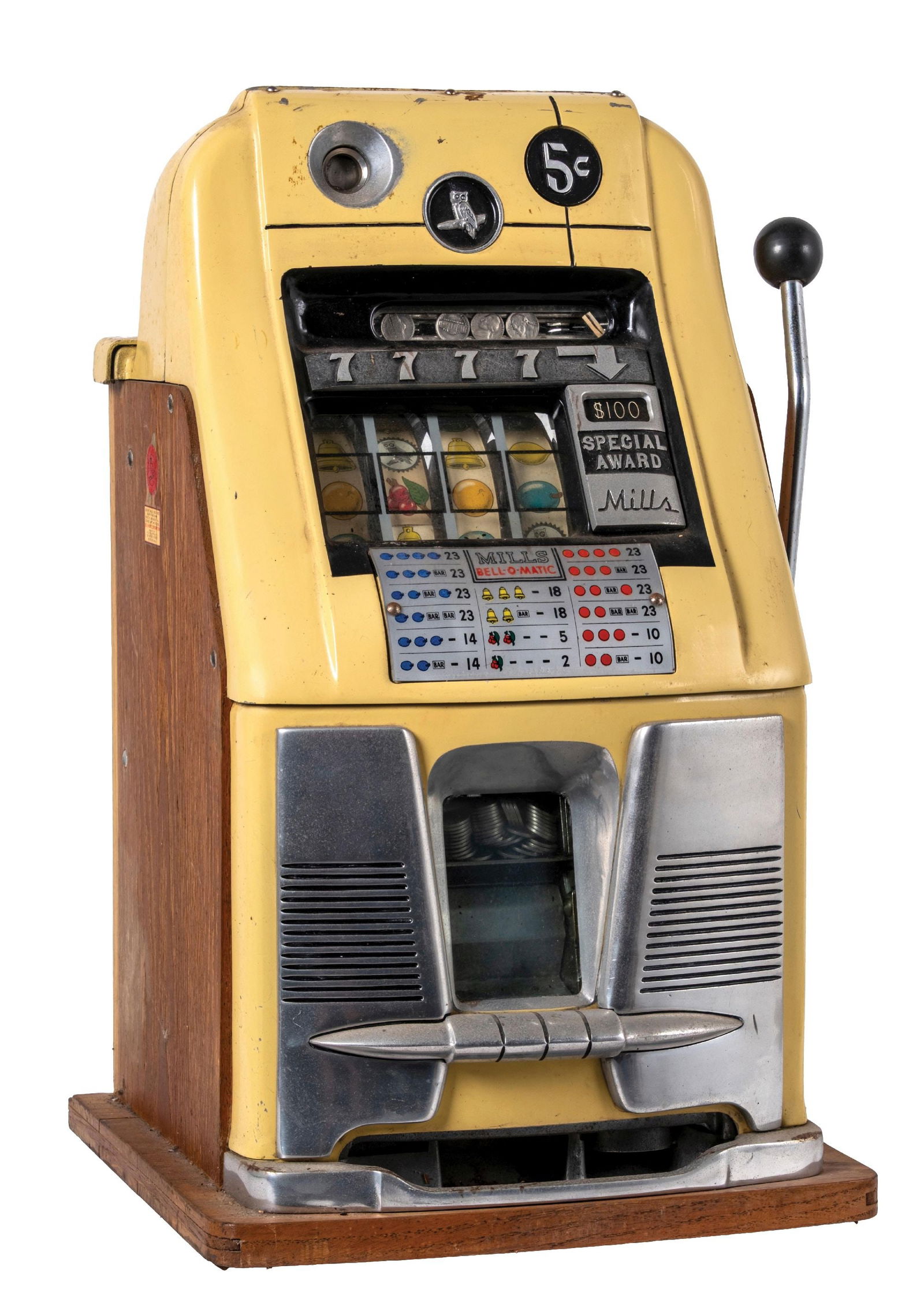 5¢ MILLS BELL-O-MATIC 4-REEL SLOT MACHINE (1 of 6)