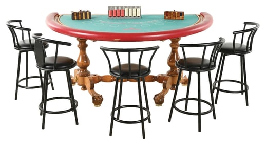 CONTEMPORARY BLACKJACK TABLE W/ 5 CHAIRS & CHIPS