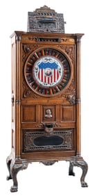 5¢ MILLS "THE DEWEY" UPRIGHT SLOT MACHINE WITH MUSICAL CABINET
