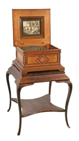 POLYPHON STYLE 45 DUPLEX COMB MUSIC BOX WITH 6 DISCS AND STAND