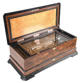 BEAUTIFUL SWISS LARGE FORMAT CYLINDER MUSIC BOX WITH 4 INTERCHANGEABLE CYLINDERS