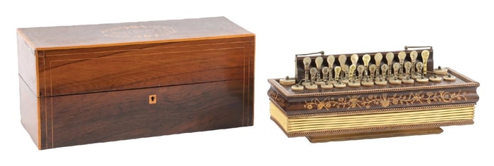 RARE OPEN PALLETTE FRENCH FLUTINA WITH WOOD MARQUETRY INLAY