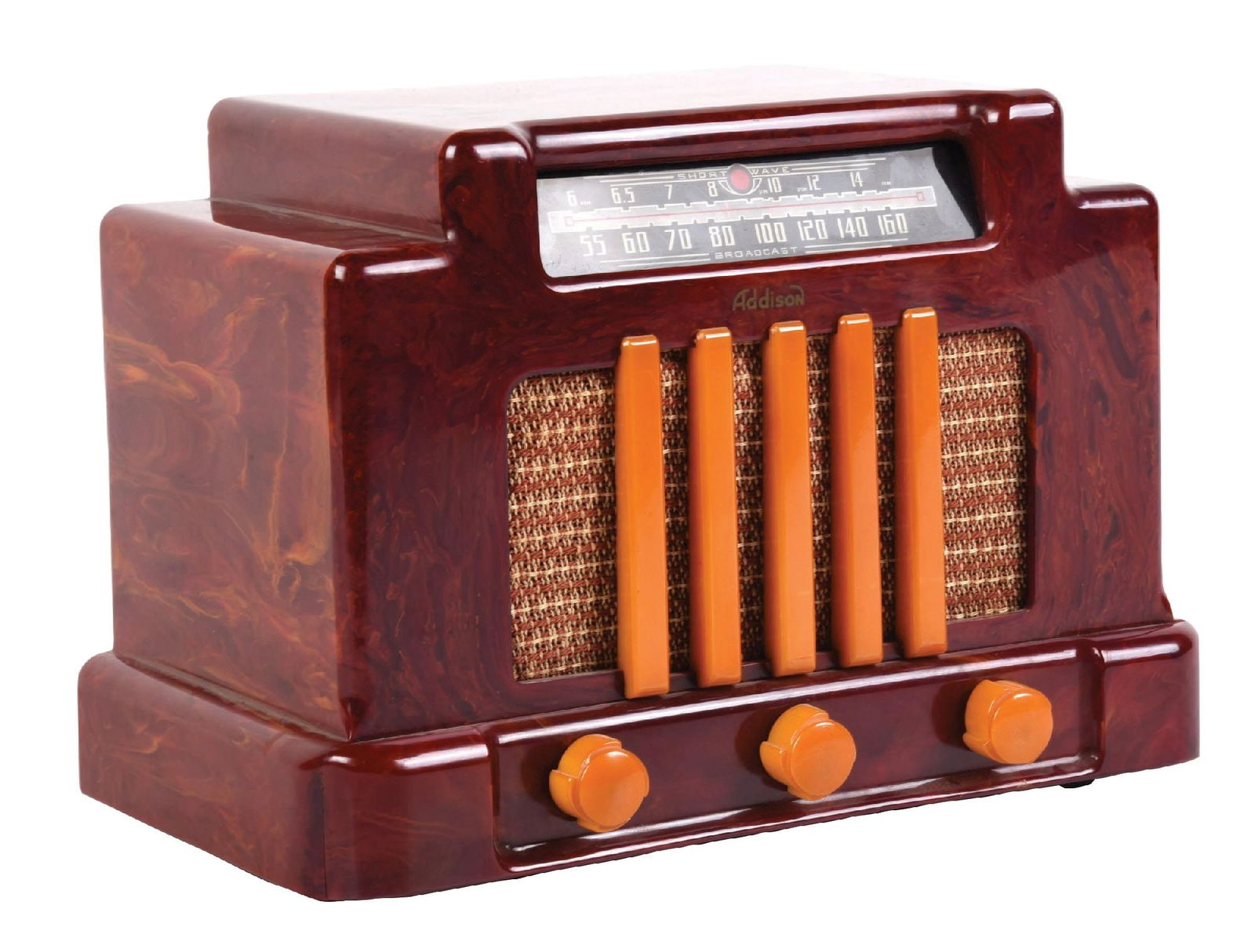 ADDISON #5 COURTHOUSE RADIO IN OXBLOOD RED CATALIN WITH YELLO (1 of 6)
