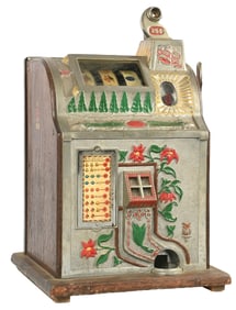 25¢ MILLS NOVELTY CO. POINSETTIA GOOSENECK SLOT MACHINE