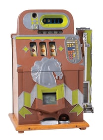 5¢ MILLS HORSE HEAD BONUS SLOT MACHINE WITH SIDE VENDER