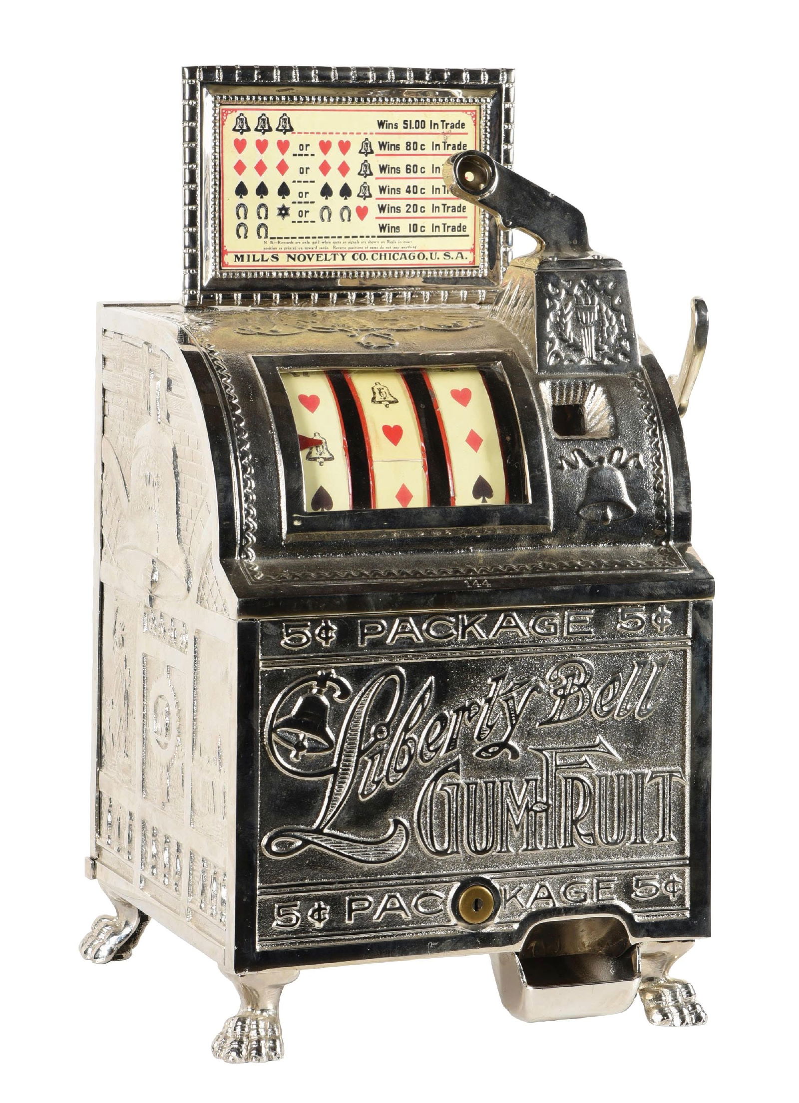 5¢ MILLS NOVELTY CO. LIBERTY BELL GUM-FRUIT SLOT MACHINE (1 of 6)