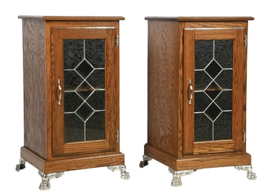 PAIR OF CONTEMPORARY OAK SLOT MACHINE STANDS