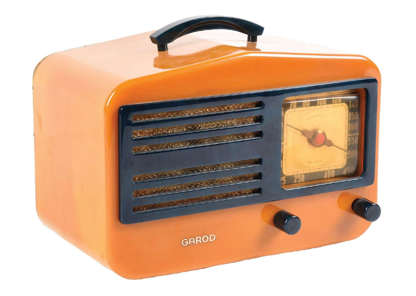 GAROD 1450 PEAK-TOP RADIO IN BUTTERSCOTCH WITH DARK BLUE CATALIN (1 of 6)