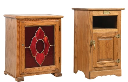 PAIR OF CONTEMPORARY OAK SLOT MACHINE STANDS