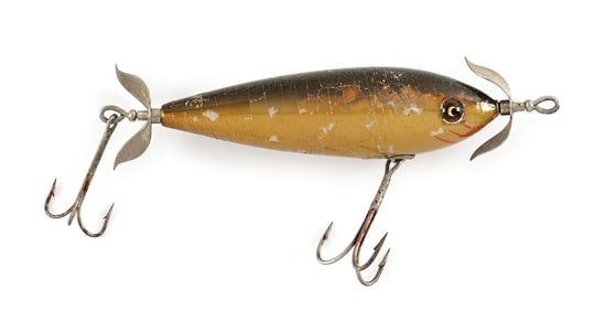 EARLY HEDDON SURFACE MINNOW GOLD WITH GREEN BACK