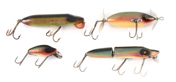 FOUR HEDDON BAITS IN SCALE PATTERNS