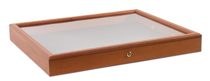 LARGE CHERRY WOOD DISPLAY CASE W/ KEY