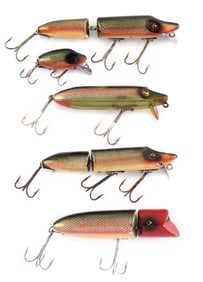 FIVE HEDDON SCALE PATTERN BAITS
