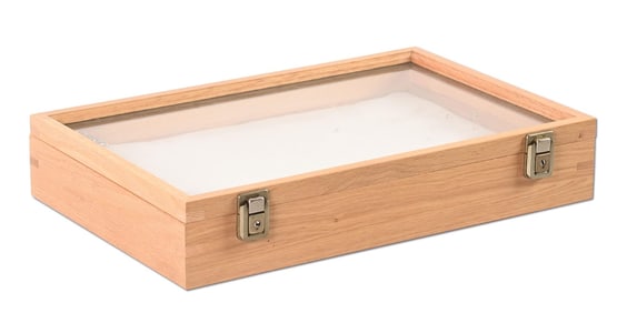 SMALL OAK WOOD DISPLAY CASE