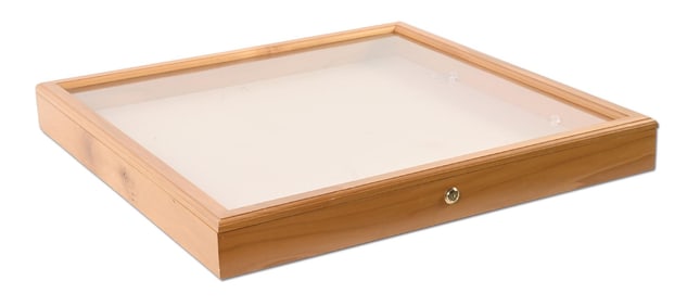LARGE OAK WOOD DISPLAY CASE W/ KEY