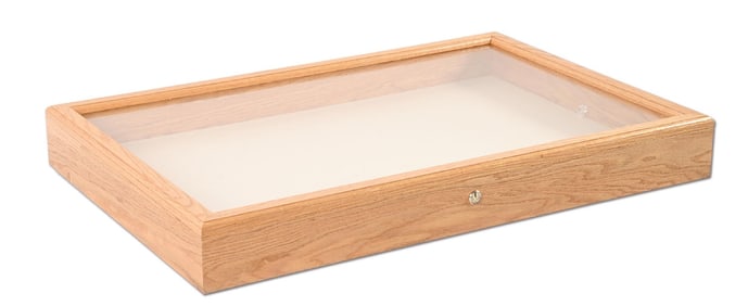 WOODEN OAK DISPLAY CASE W/ KEY