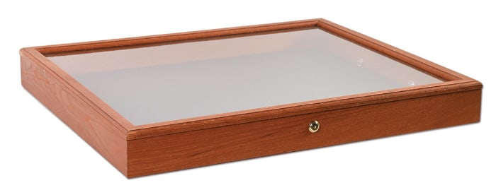 LARGE WOODEN FISHING LURES DISPLAY CASE W/ KEY