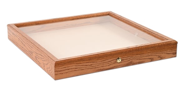 LARGE OAK DISPLAY CASE W/ KEY