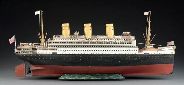 MARKLIN CAT. REF. 5050/9 HAND-PAINTED CLOCKWORK-POWERED 3-STACK "AMERIKA" OCEAN LINER