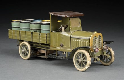 VERY RARE GERMAN MARKLIN HAND-PAINTED & TIN LITHO CLOCKWORK BARREL TRUCK
